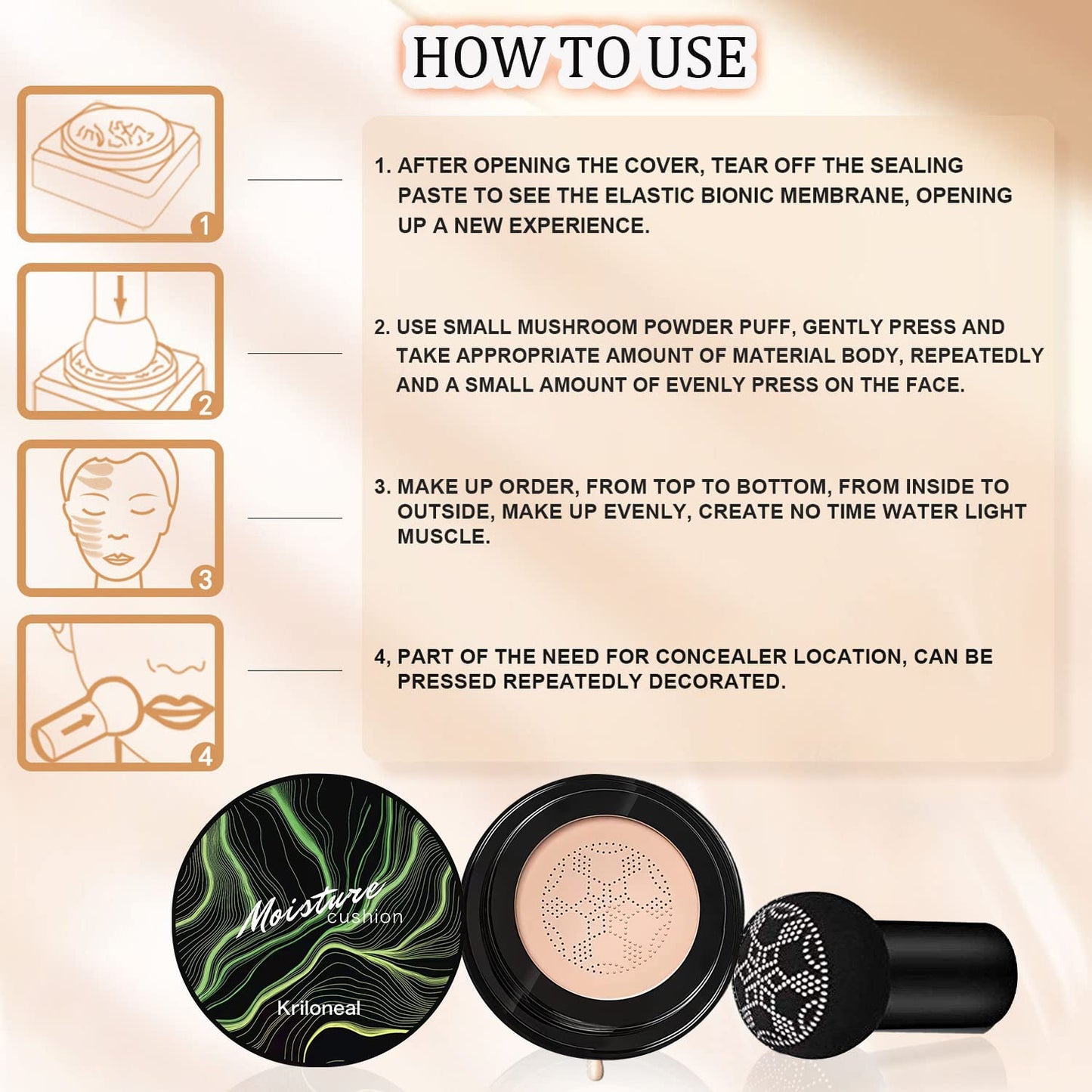 CC Cream Foundation Mushroom Head Air Cushion Face Makeup Moisturizing Concealer Waterproof Oil Control Long-Lasting Nude Makeup Even Skin Tone for All Skin Types (Nature)