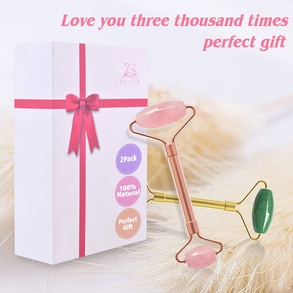 Jade & Rose Quartz Facial Roller Set