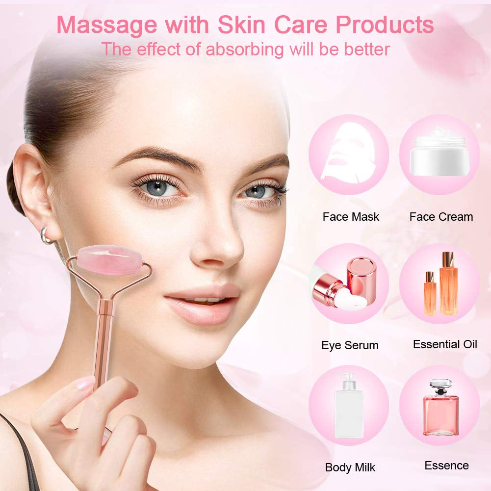 Jade & Rose Quartz Facial Roller Set