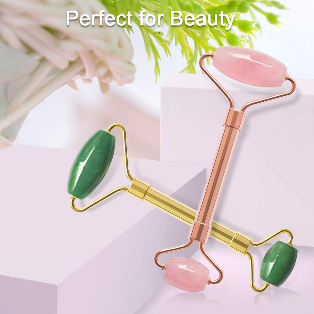Jade & Rose Quartz Facial Roller Set