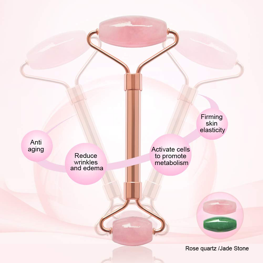 Jade & Rose Quartz Facial Roller Set