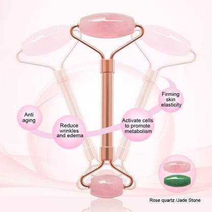 Jade & Rose Quartz Facial Roller Set