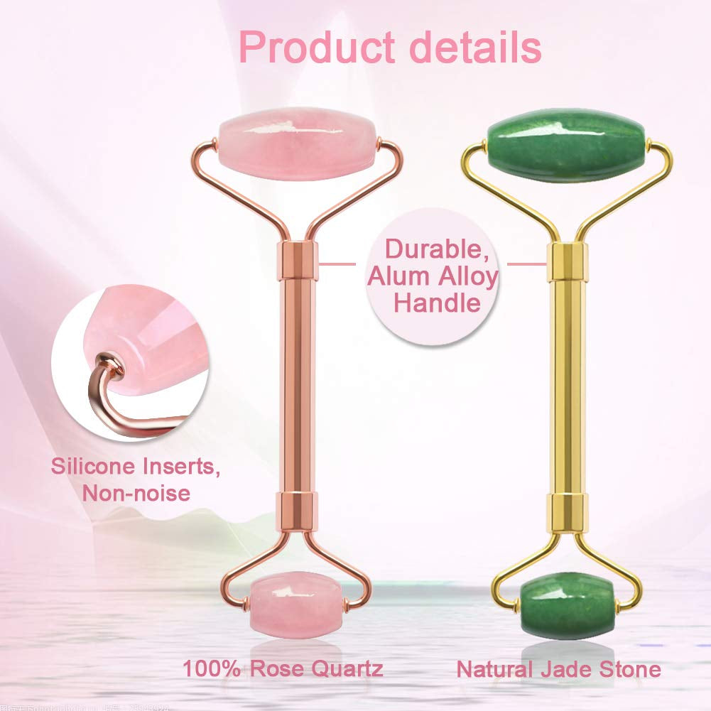 Jade & Rose Quartz Facial Roller Set