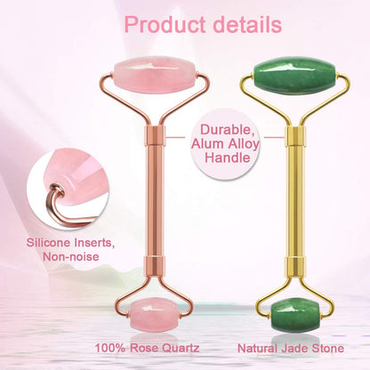 Jade & Rose Quartz Facial Roller Set