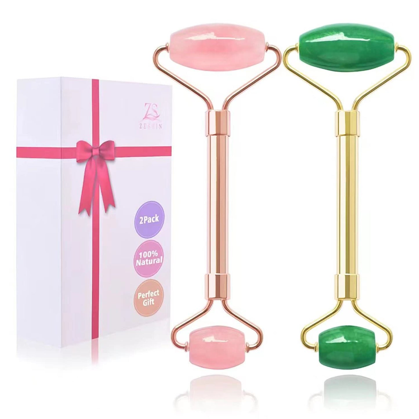 Jade & Rose Quartz Facial Roller Set