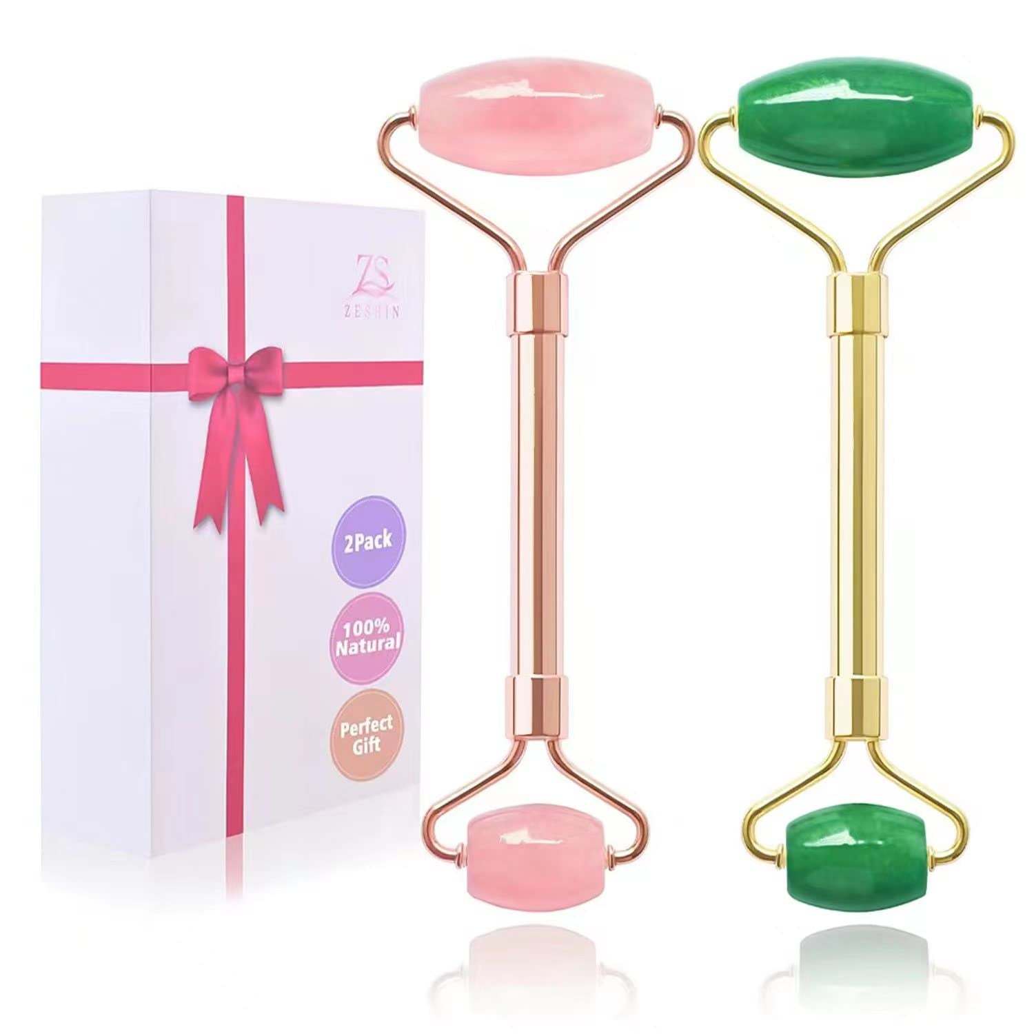 Jade & Rose Quartz Facial Roller Set